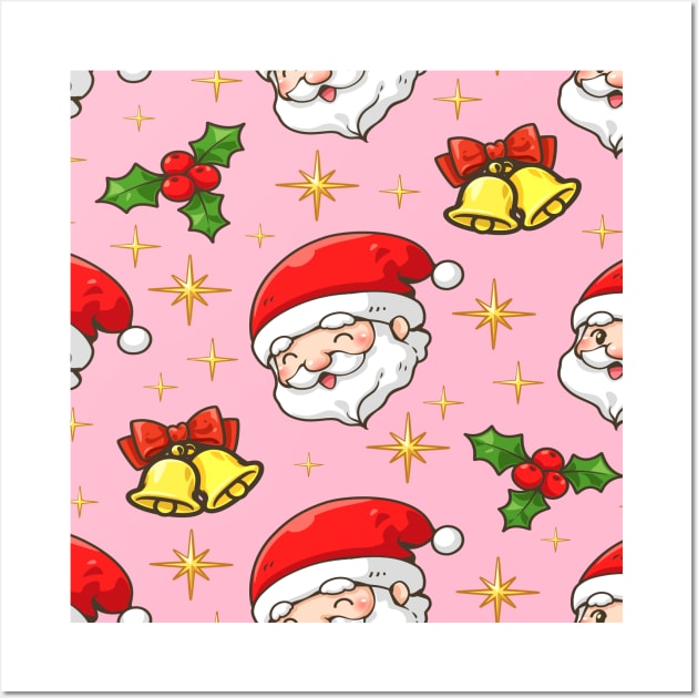 Cute Cheerful Santa Pattern Wall Art by DragonTees